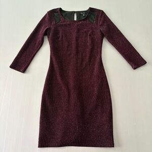Trixxi Metallic Bodycon‎ Dress Small Burgundy Glitter Long Sleeve Cutout Party